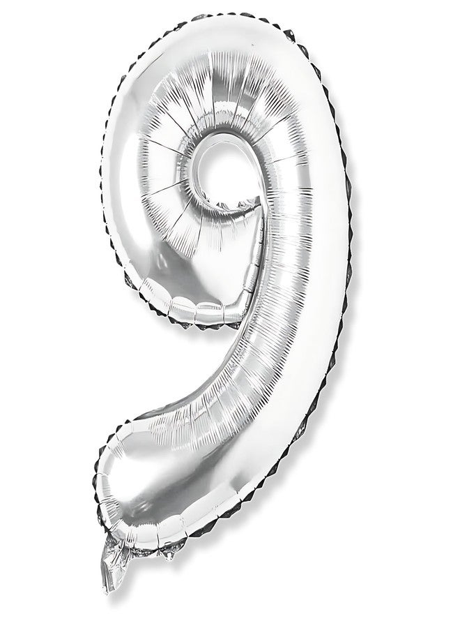 Flyloons 9 number Silver Foil Balloon 16 inch Size Birthday Decoration Items Pack of 1 | 9th Year Balloons | Nine - Image 1